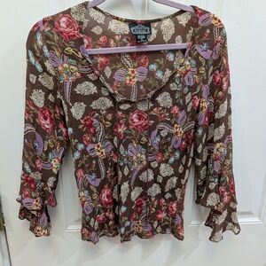 Vanity Brown Floral Blouse